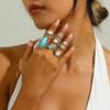 Jewelry Fashion Retro Ring Personalized Ethnic Elliptical Turquoise Open Ring Set
