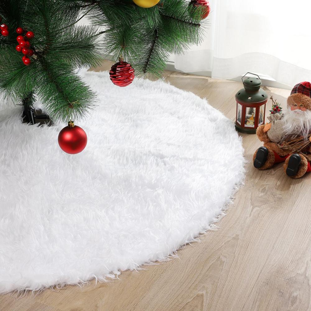 90/120CM Christmas Tree Skirt Round White Faux Fur Xmas Trees Carpet Mat Large Skirts for New Year Party Christmas Decorations
