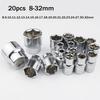 1pc 8-32mm Hex Socket Wrench Head Set 1/2 Short Long Socket Deep Nut Driver Sleeve Spanner End Ratchet Tool With Holder
