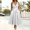 Women's Strapless Shirred Dress with Pockets and Tie Waist