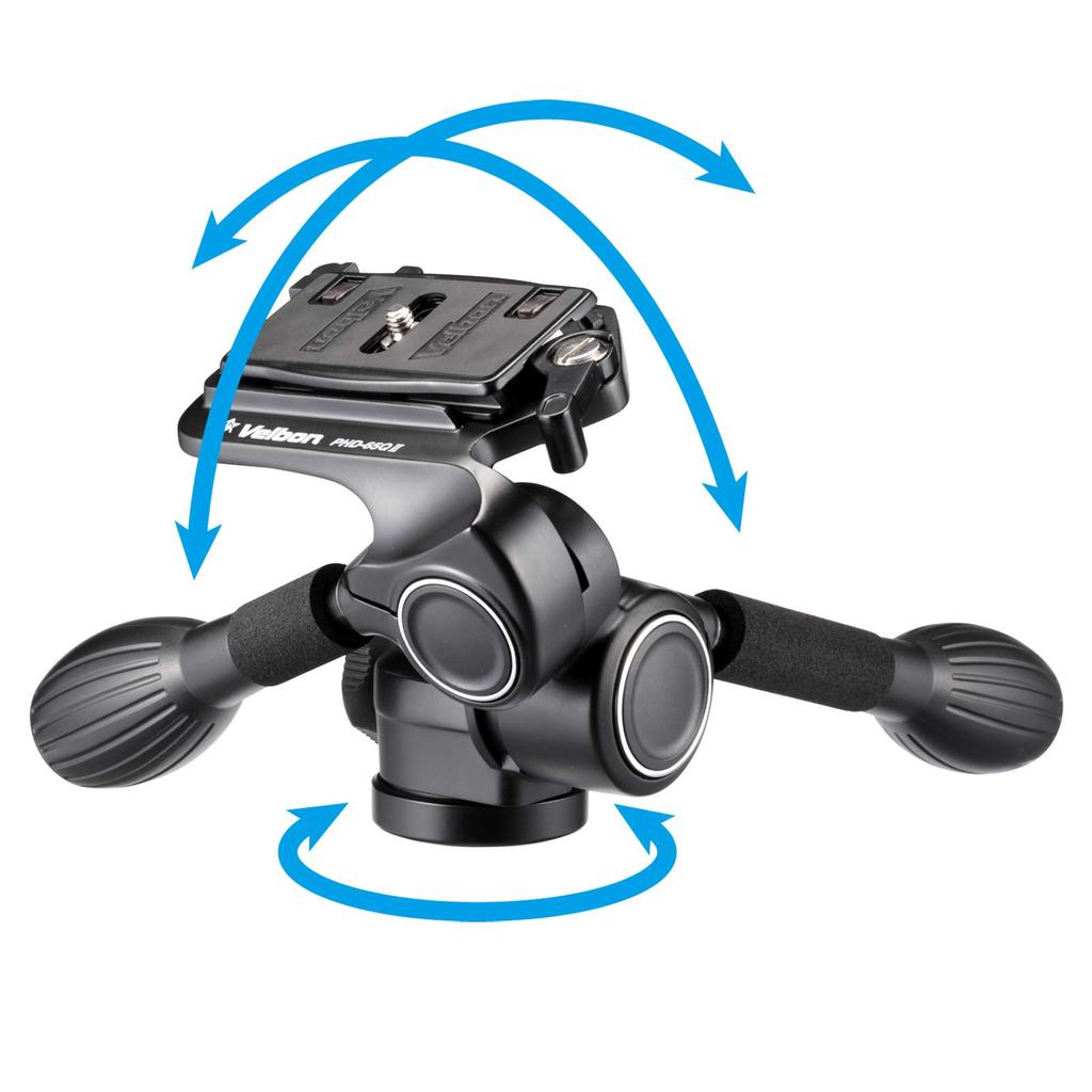 Velbon II Pan 52mm Base Quick Shoe Part Number 481702 PHD-65Q 3-Way Head, Medium, Diameter, Compatible, Magnesium,