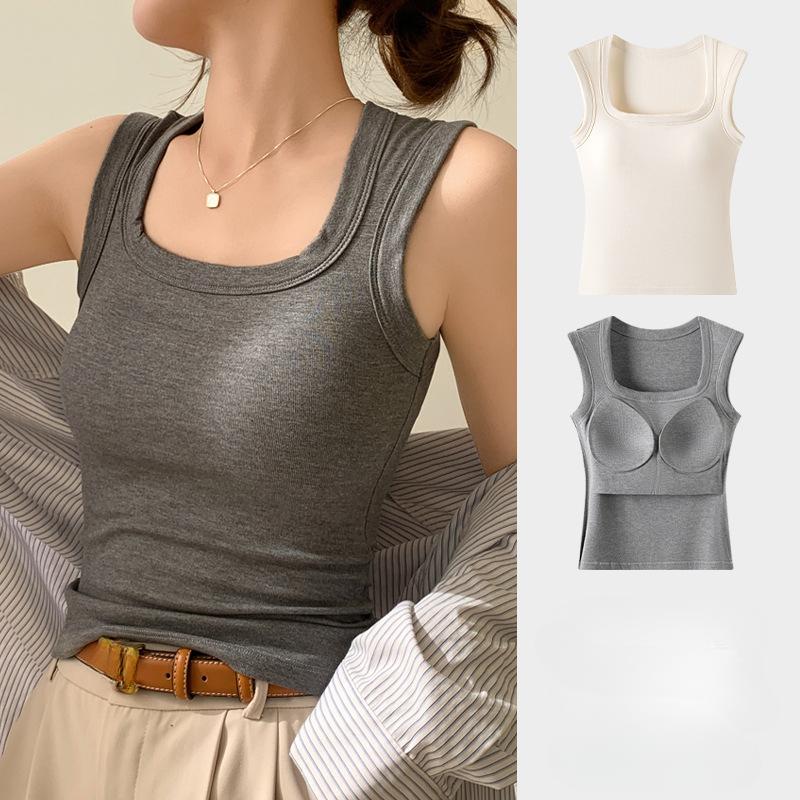 Elegance Casual Stylish Vest H875 cu Cupe pentru Sânii, Dintr-o Bucată, Bretele Late, Maiou, Femeie, Intern, Vară, Muncă, Cuvânt, Slim, Topuri de Bază, Bustier
