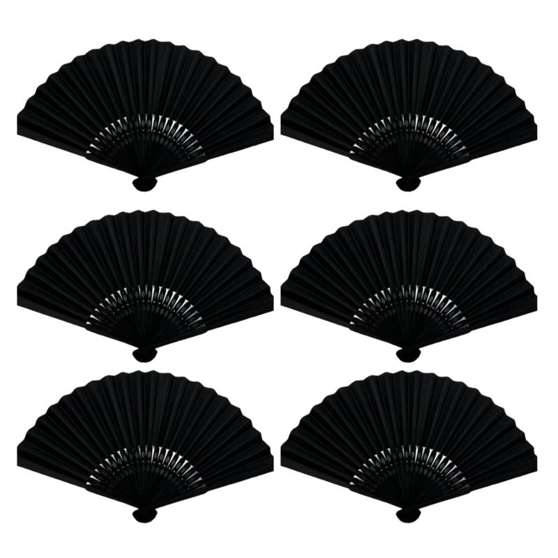 Set of 6 Foldable Paper Fans with Bamboos Frame Portable Cooling Accessories for Outdoor Event Parties Favor DIY Craft