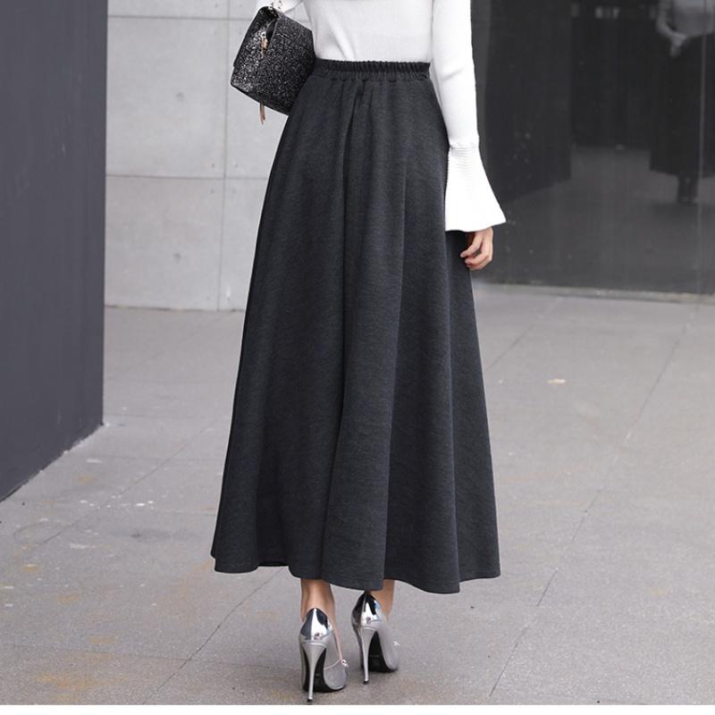 Fusta Tooxika de lână pe jumătate, Fusta lungă cu talie înaltă și tiv mare, Fustă îngroșată în linie A, Fusta umbrelă