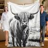 1 Piece Black and White Highland Cow Flannel Blanket, Soft, Suitable for Sofa, Bed, Office, All-season Use.