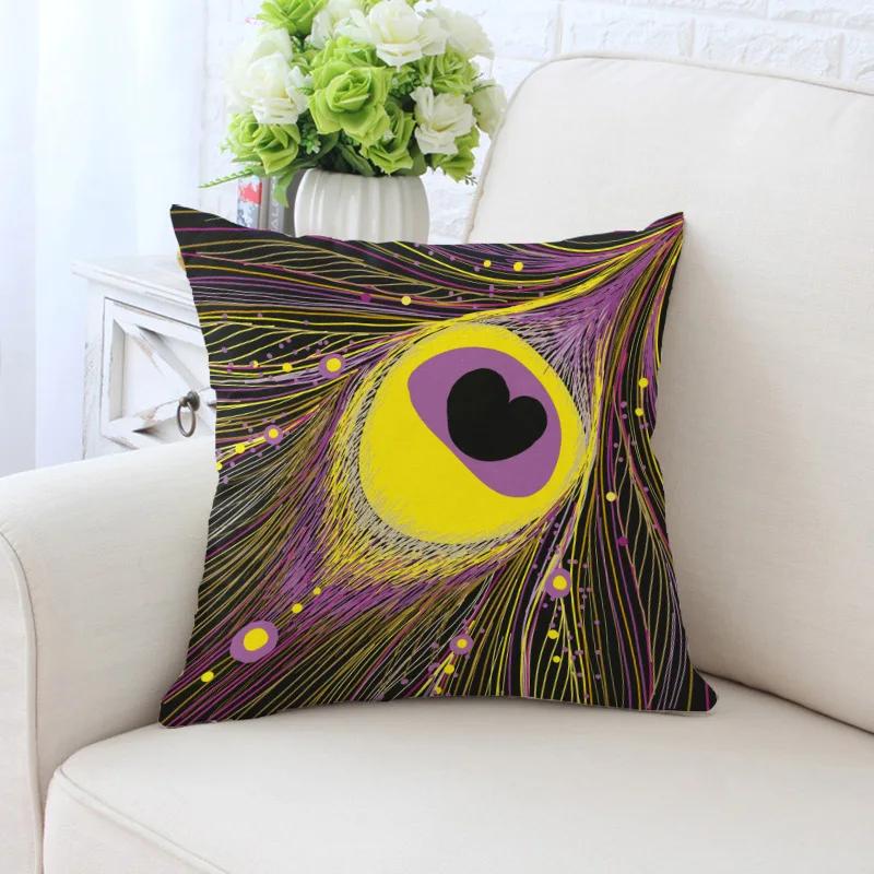 Bunte Pfauenfedern Kissenbezug Polyester Kissenbezug Dekorativ für Sofa/Auto Heimdekoration 45X45CM Dekokissenbezug