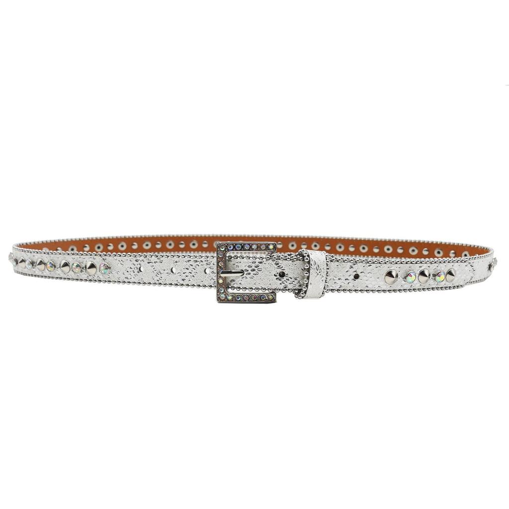 Women's 2.3cm Wide Rhinestone Leather Belt - European and American Cowboy Style Waistband