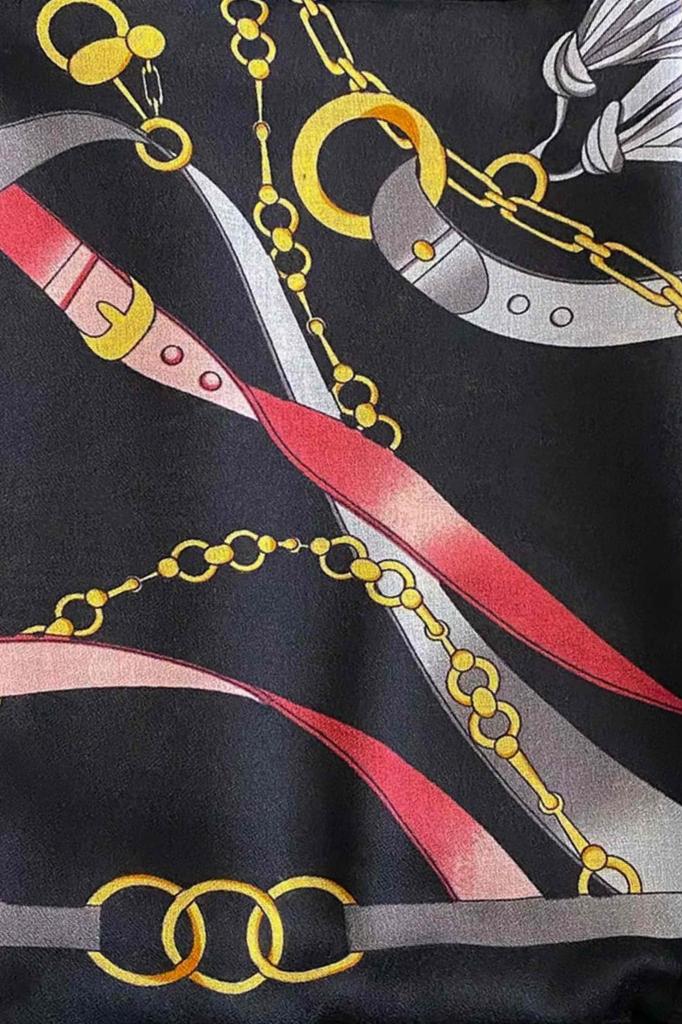 Viscose Scarf 180X85 "Equestrian Black" - Black with Harness and Strap Pattern