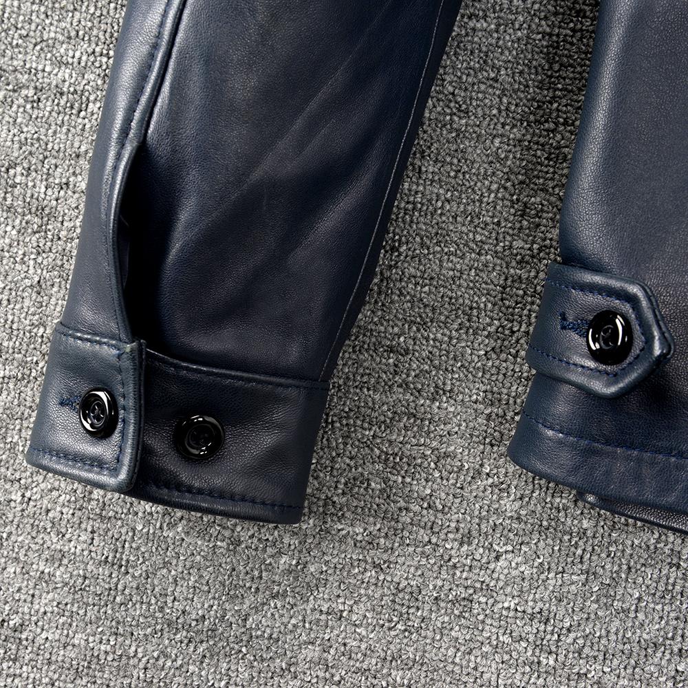100% Natural Sheepskin Men Genuine Leather Jacket Casual Soft Thin Men's Leather Jacket Blue Coat Spring Autumn