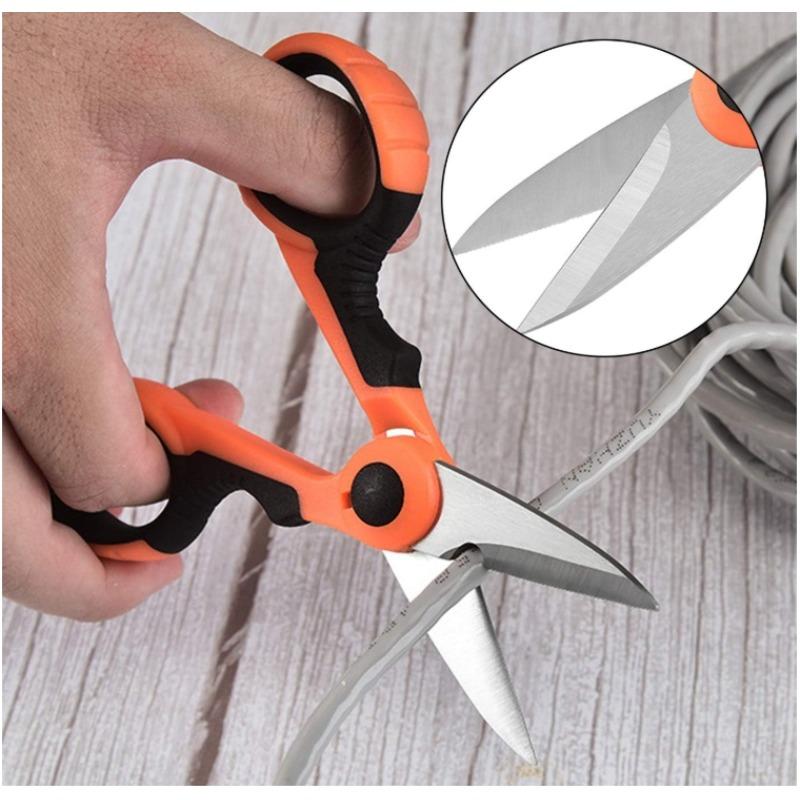 2Pc Stainless Steel Serrated Electrician Shears Multi-Purpose Cutting Fishing Scissors for Cutting Electrical Wire