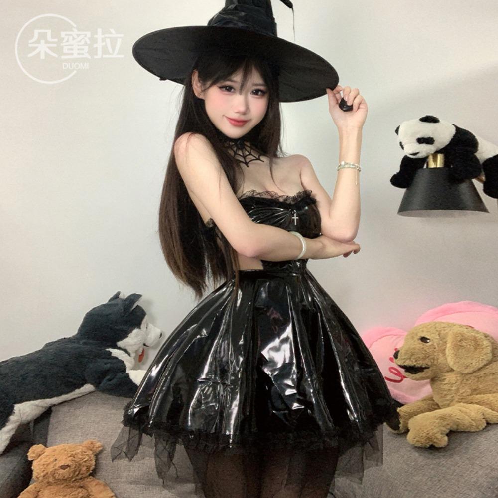 Domila Halloween Dark Night Patent Leather Cosplay Witch Suit Sex Sexy Underwear Premium Sex Clothes