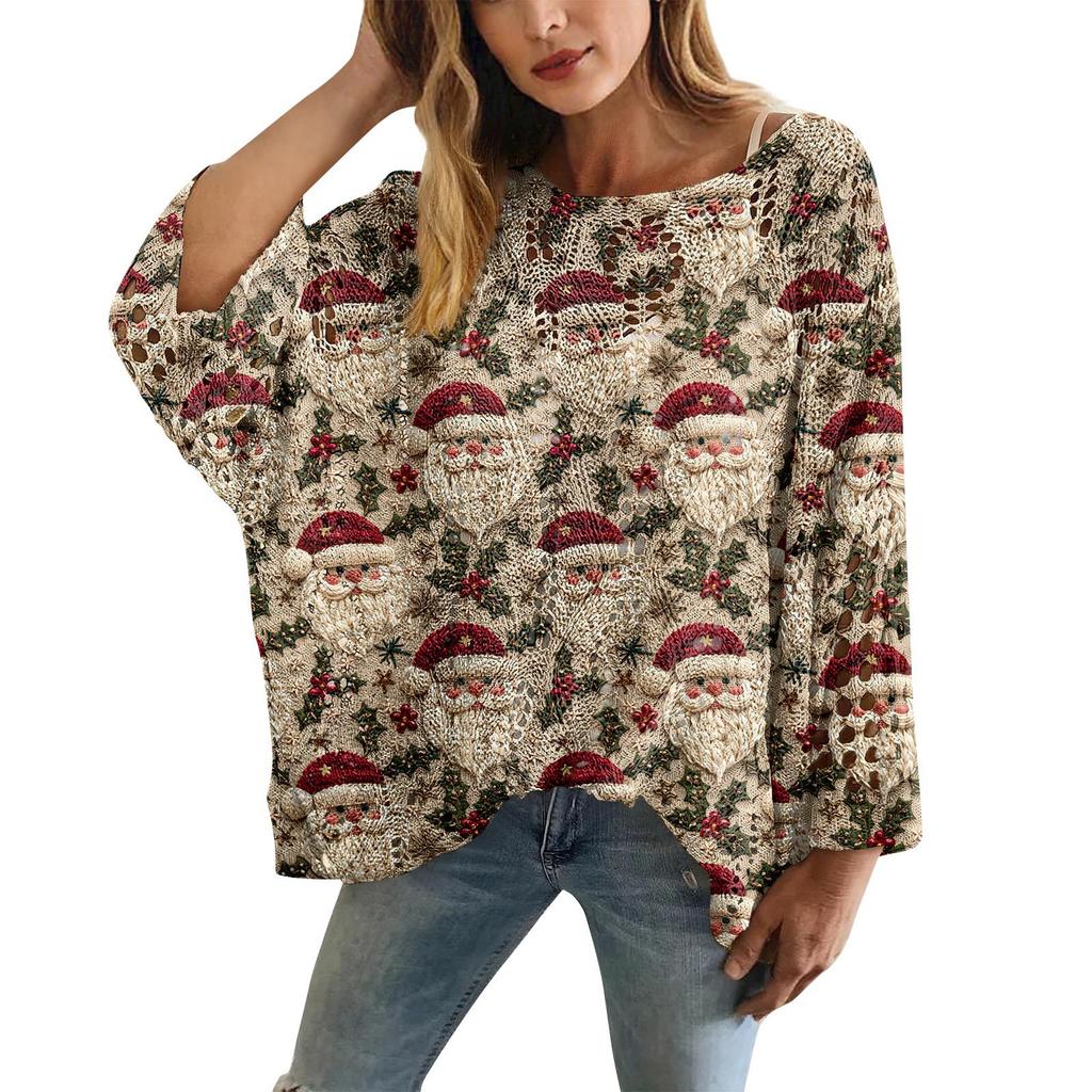 XY-LK01-Pullover hollow blouse 3D printed sweater spring and summer new