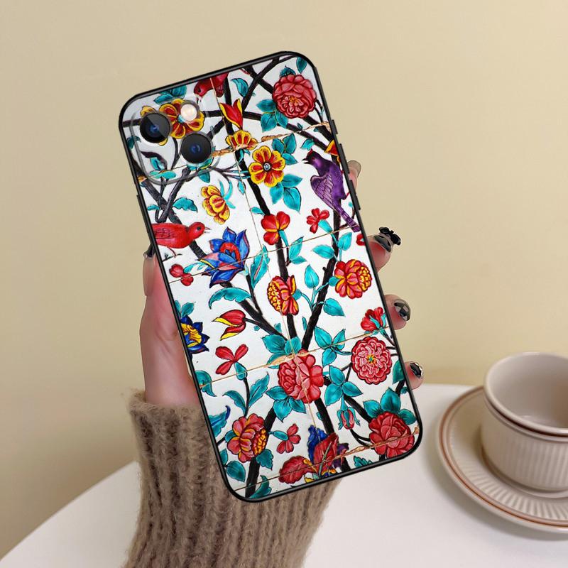 

Ancient Floral Tiles Phone Case For iPhone 15 Pro Max 11 12 13 14 16 17 Pro Max mini Plus 16e 17 Air Cover Funda iPhone 16Pro MAX