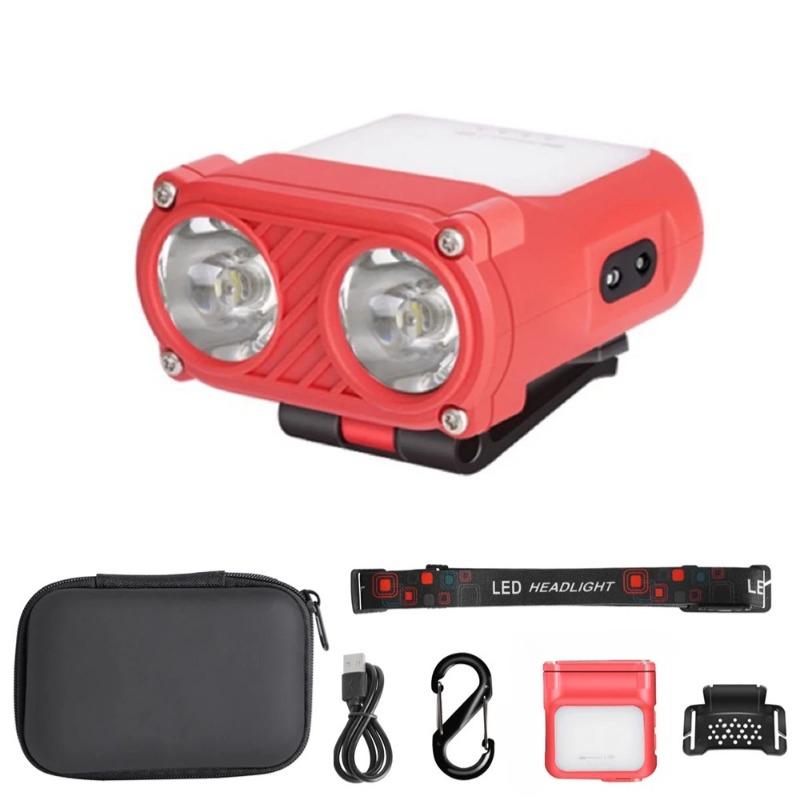 1200MAH Dual Beam Hat Clip Cap Light Mini LED Headlamp Sensor Headlight USB Rechargeable Adjustable Angle Camping Headlamp Work Lights