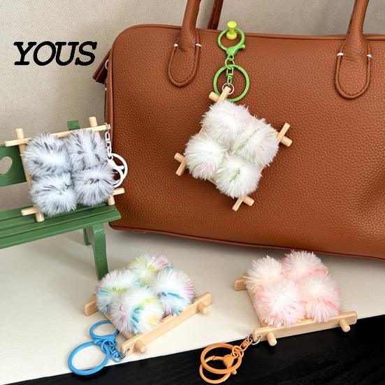 Backpack Accessory Fermented Bean Curd Plush Keychain, Fluffy Doufu Bag Decorative Charm with Keyring, Handbag Purse Decoration Accessories