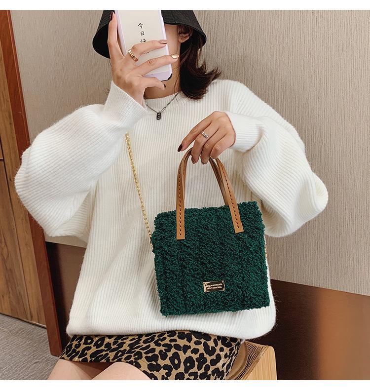 Bolsa de Pelúcia Tecida em Grade Estilo TikTok DIY - Bolsa de Ombro Feminina Retrô Fashion