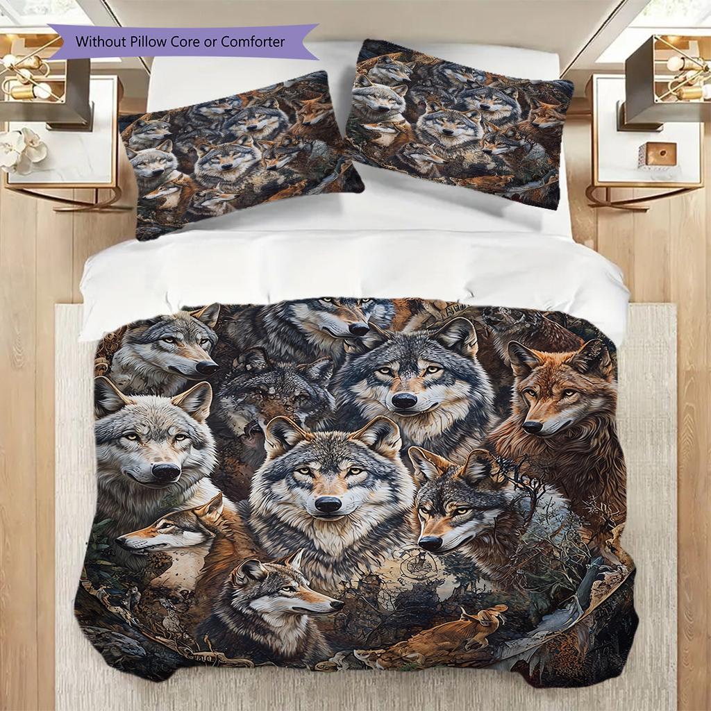 Wolf Pattern Bedding Quilt Set Quilt Cover Pillowcase Home Decoration Birthday Gift (1 * duvet cover + 2 * pillowcase, without core)
