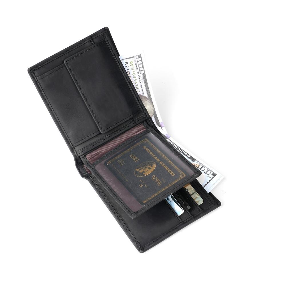 

2025 Men s RFID Blocking Trifold Wallet Retro Genuine Cowhide Leather Slim Coin Purse Multi-Card Holder Ready Stock чорний