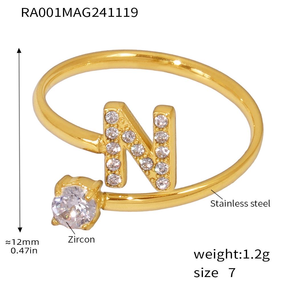 Qiong Yao 26-Letter Zircon Inlaid Jewelry Set: Gold-Plated Titanium Steel Necklace, Bracelet, Ring, and Stud Earrings.