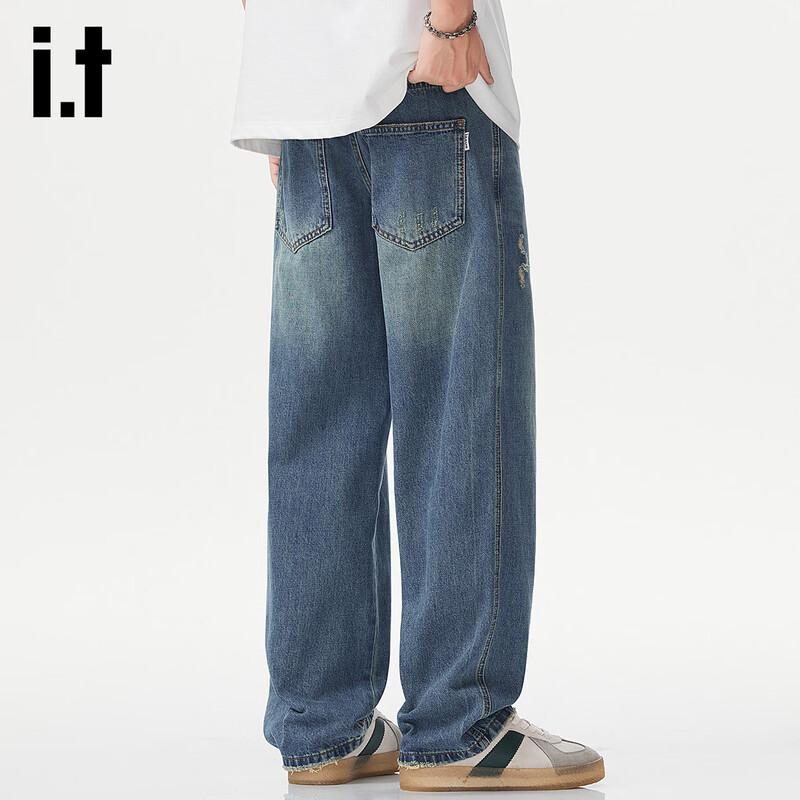 izzue it Men s Washed Loose Fit Straight Jeans 36