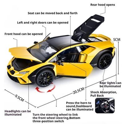 1:24 Scale HURACAN STERRATO URUS Car Model Toy Metal Diecast Sound Light Shock Absorption Models Hobby Presents for Children