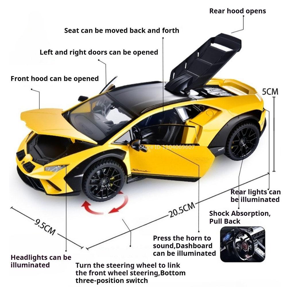 1:24 Scale HURACAN STERRATO URUS Car Model Toy Metal Diecast Sound Light Shock Absorption Models Hobby Presents for Children