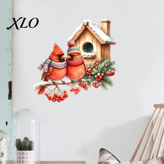 Watercolor Bird Wall Art Christmas Sticker, PVC Decal, Waterproof Winter Gift for Friends Theme Window Cling Glass Doors And Storefronts Creative