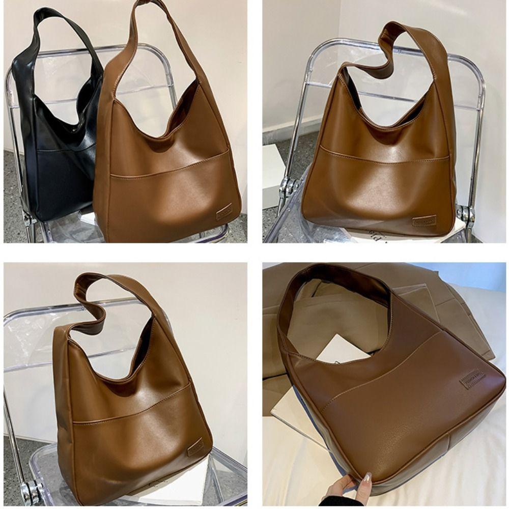 Leisure Vintage Single Shoulder Bag PU Leather Large Capacity Minimalist Tote Bag Simple Ladies Handbags Women
