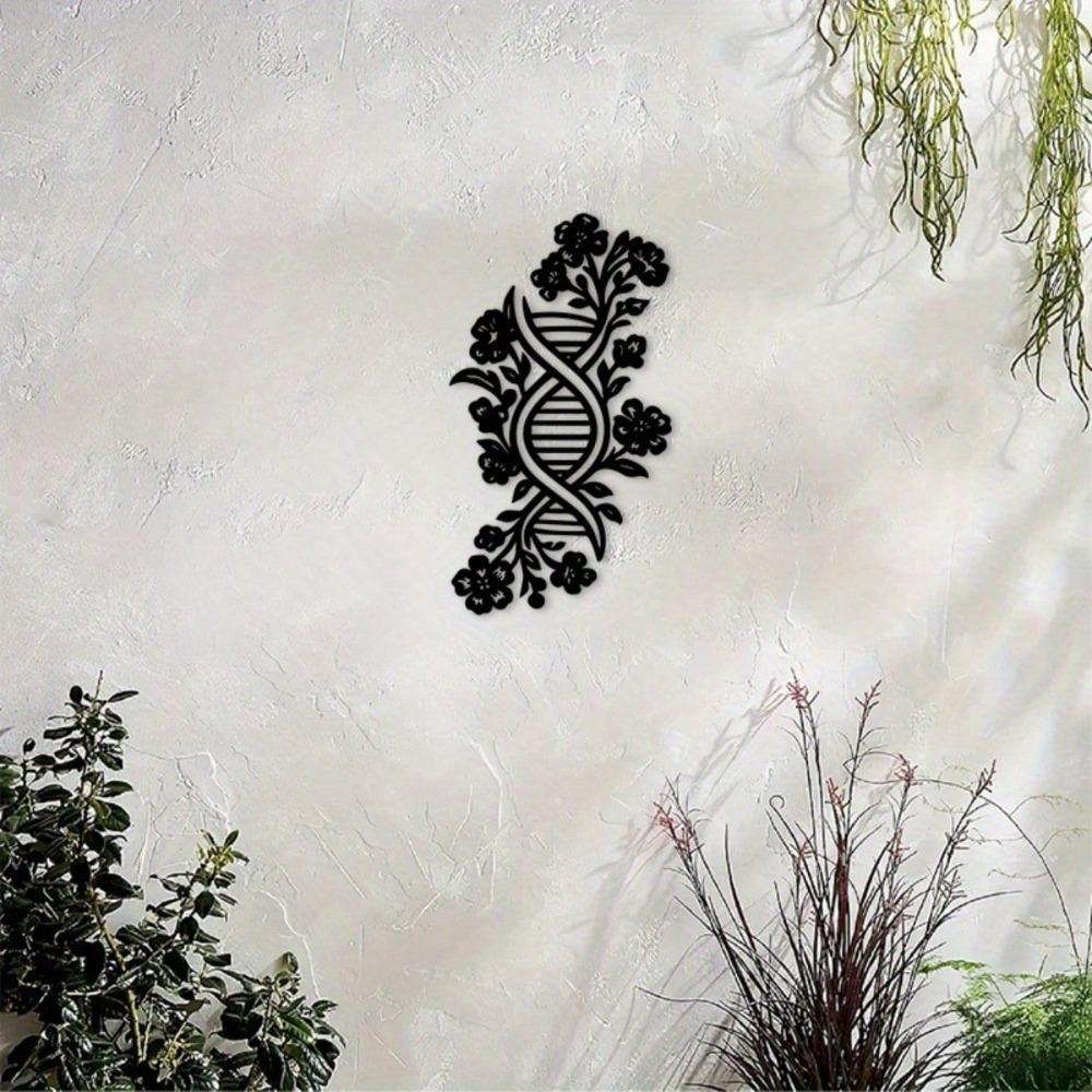 Black Flower DNA Helix Metal Wall Art for Indoor Outdoor Home Office Laboratory Decor Durable Science Gift