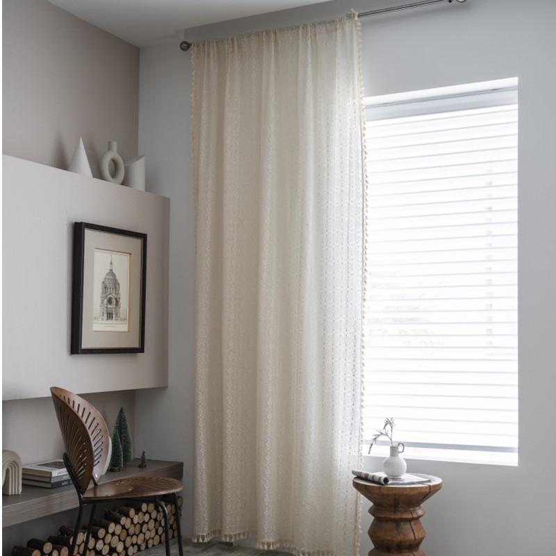 Nordic Beige Geometric Floral Lace Curtain Fabric for Living Room and Bedroom