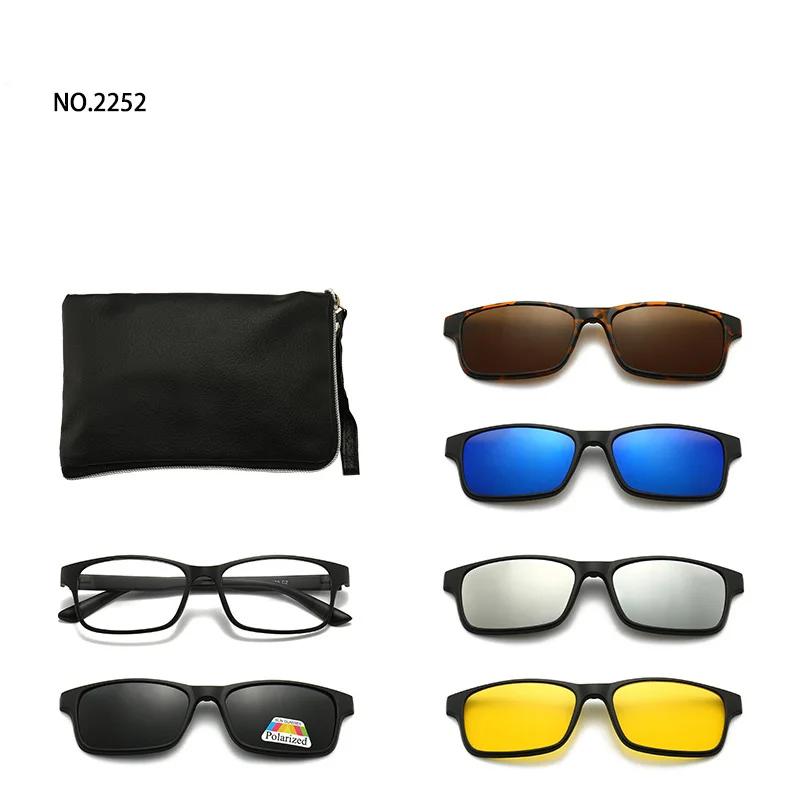 6 In 1 Spectacle Frame Men Women With 5 Pcs Clip On Polarized Sunglasses Magnetic Glasses Male Computer Optical 2201