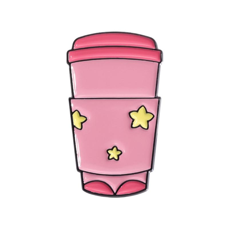 Cartoon Cup Brooch Pin For Women Fashion Alloy Material Badge Accessory With Enamel Finish And Star Accent