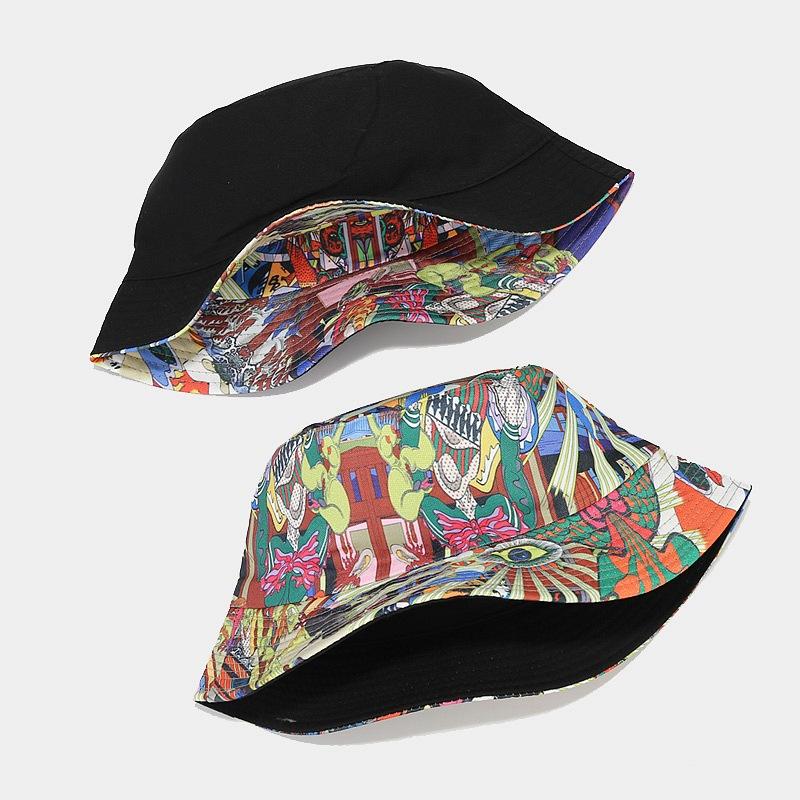 New Product European and American Popular Printing Double-sided Sun Hat Outdoor Sunscreen Sunshade Basin Hat Men's and Women's Bucket Hat
