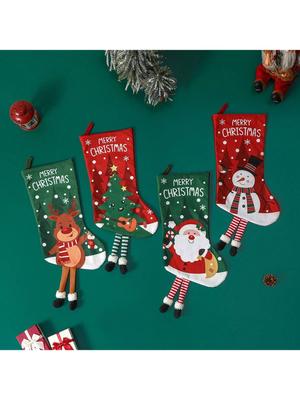 Christmas Stocking Socks Snowman Decoration Candy Bags Gift for Home Xmas Tree Hanging Festival Ornaments Pendant