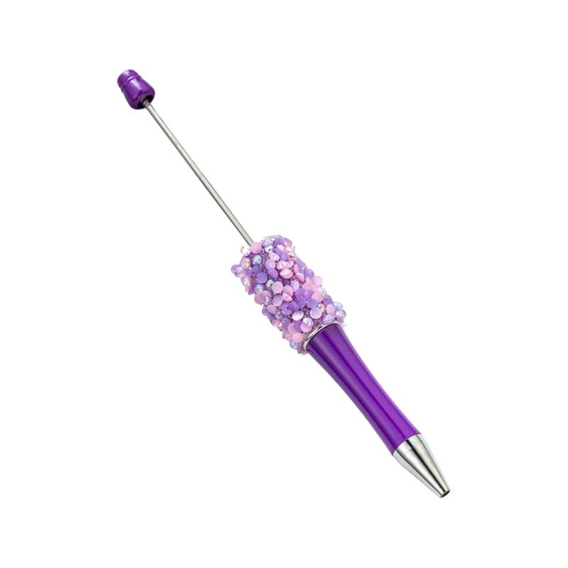 6PCS Sparkling Beadable Pen Ergonomic Grip Ballpoint Pen For Students Adult Daily Writing Journaling Art Craft Project