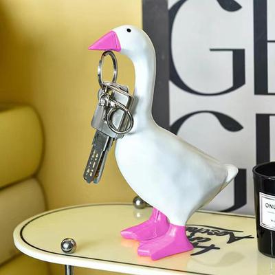 Duck Sculpture Key Holder Stable Base Lovely Crafts Desktop Decoration Resin Ornament for Porch