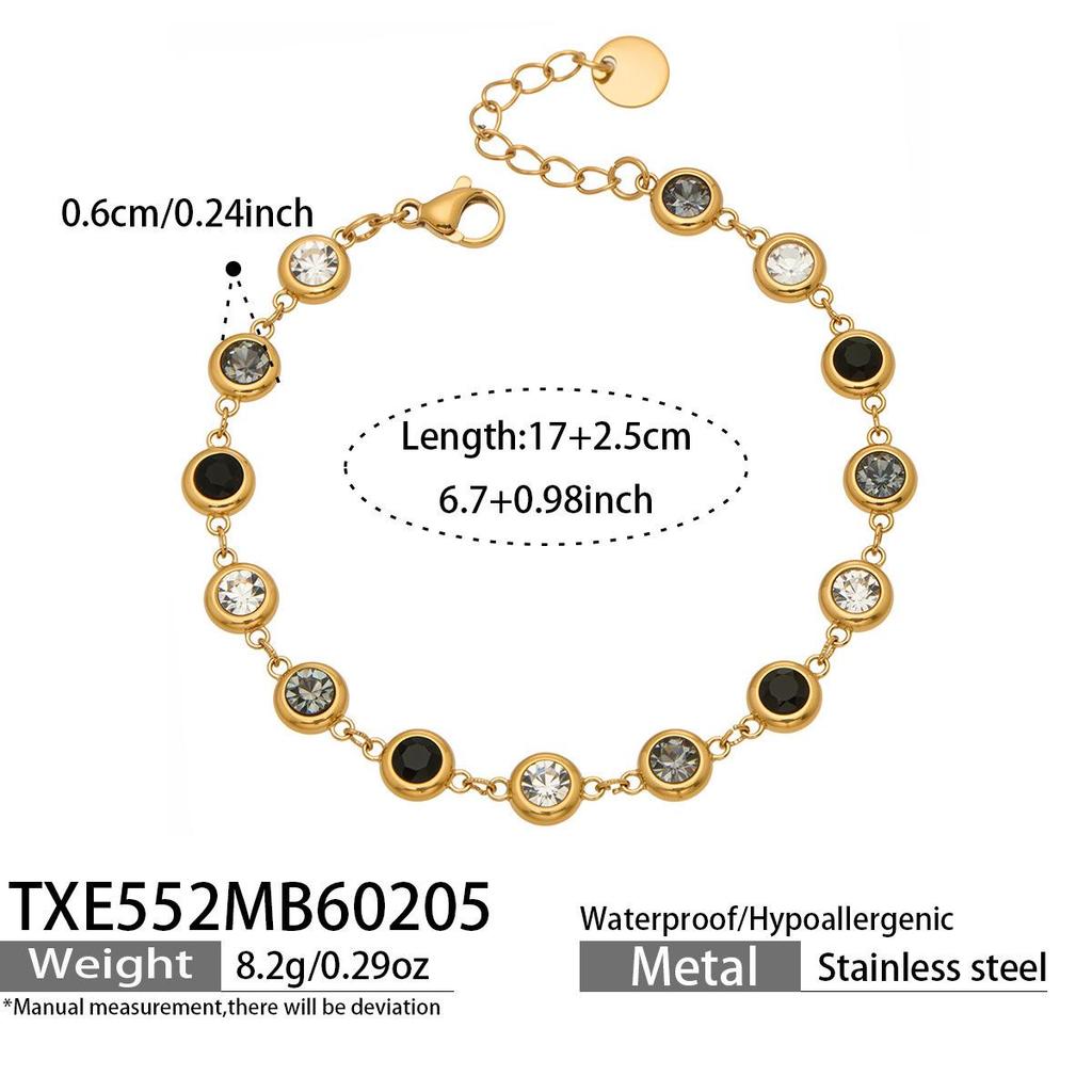 Elegantes Armband- und Halskettenset aus 5A-Zirkonia-Edelstahl mit farbigen Diamantquasten-Ohrringen