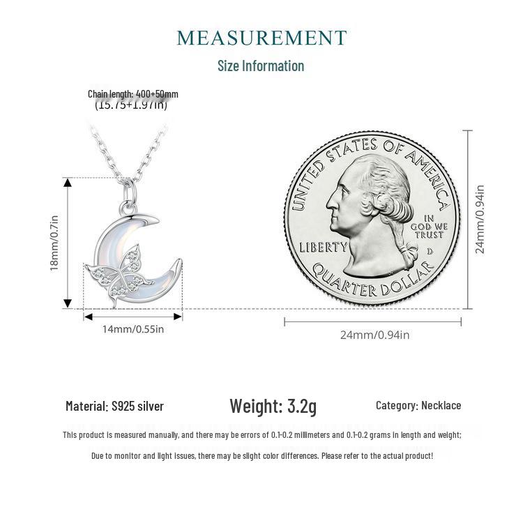 Everjoy Exquisite Moon Butterfly Necklace in S925 Sterling Silver - Versatile Women's Jewelry Accessory