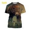 3D Wildlife Bear Forest Print Short Sleeve T-shirt, Cool Graphic Tee