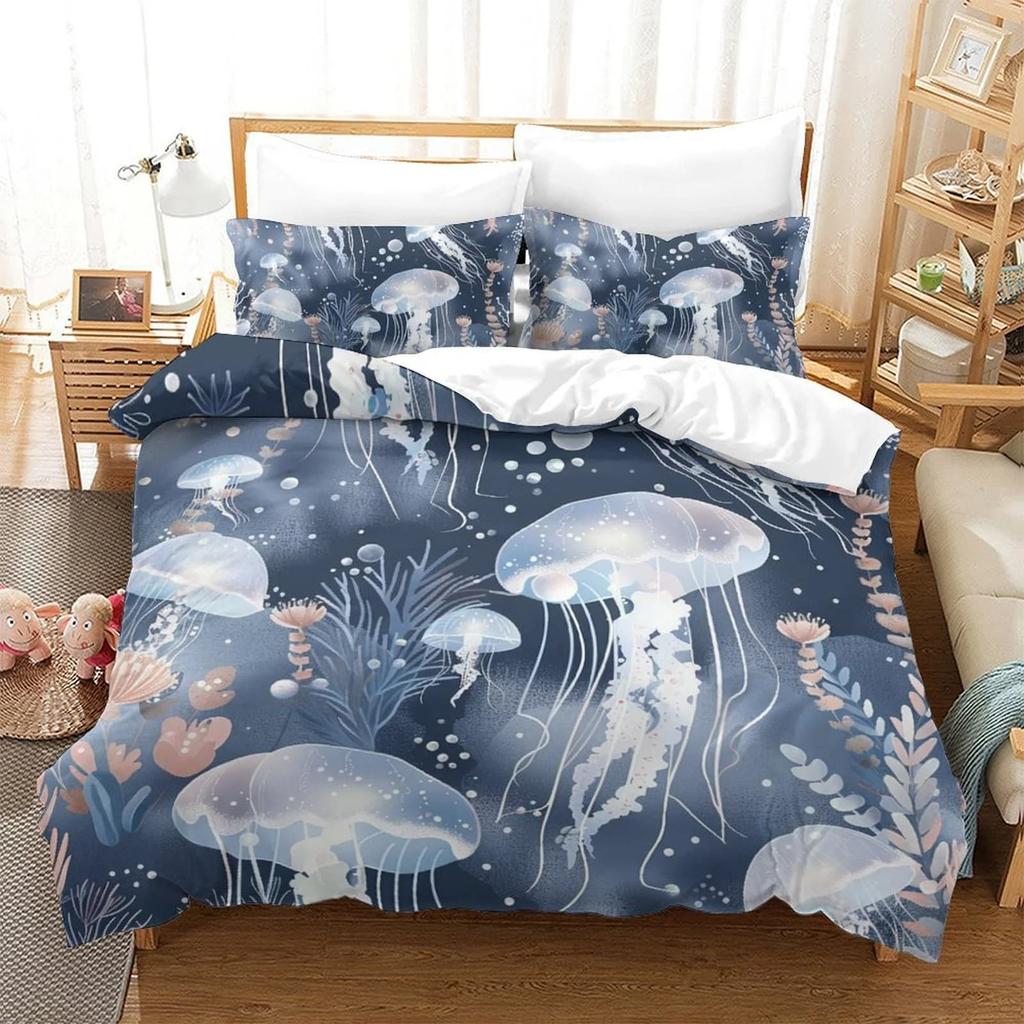 Duvet Cover Set Cartoon Jellyfish Printed Bedspreads Adult High Quality Bedding Set Bed GiftQueenWarm And ComfortableBoys
