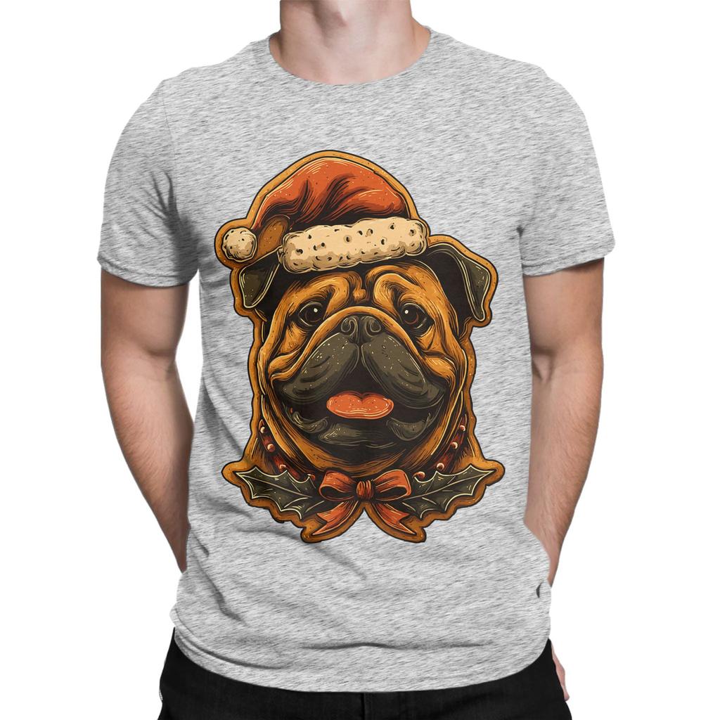 Streetwear T Shirt Summer Christmas British Bulldog with Santa Hat T-Shirts  Cotton Tshirt for Male Short Sleeve Top Tees