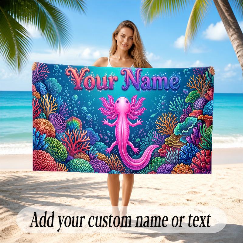 Underwater Fish Theme Quick Dry Beach Towel Custom Name Text Print Large Sand Resistant Towel Beach Vacation
