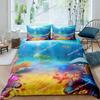 Cartoon Octopus Bedding Set KingQueen Size,Ocean Underwater World Duvet Cover Kids Sea Coral Fish Polyester Quilt Cover