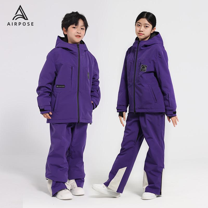 

Детский водонепроницаемый лыжный костюм Airpose: Теплая, Новая, Профессиональная, Утепленная Зимняя Экипировка для Мальчиков и Девочек. 130 лавандовый