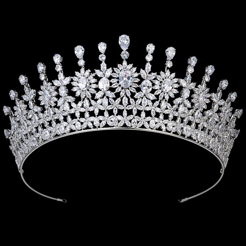 Traditional Large Classic Wedding Tiara Unique Design Cubic Zircon Bridal Hair Accessories Crown Women BC5697 Corona Princesa
