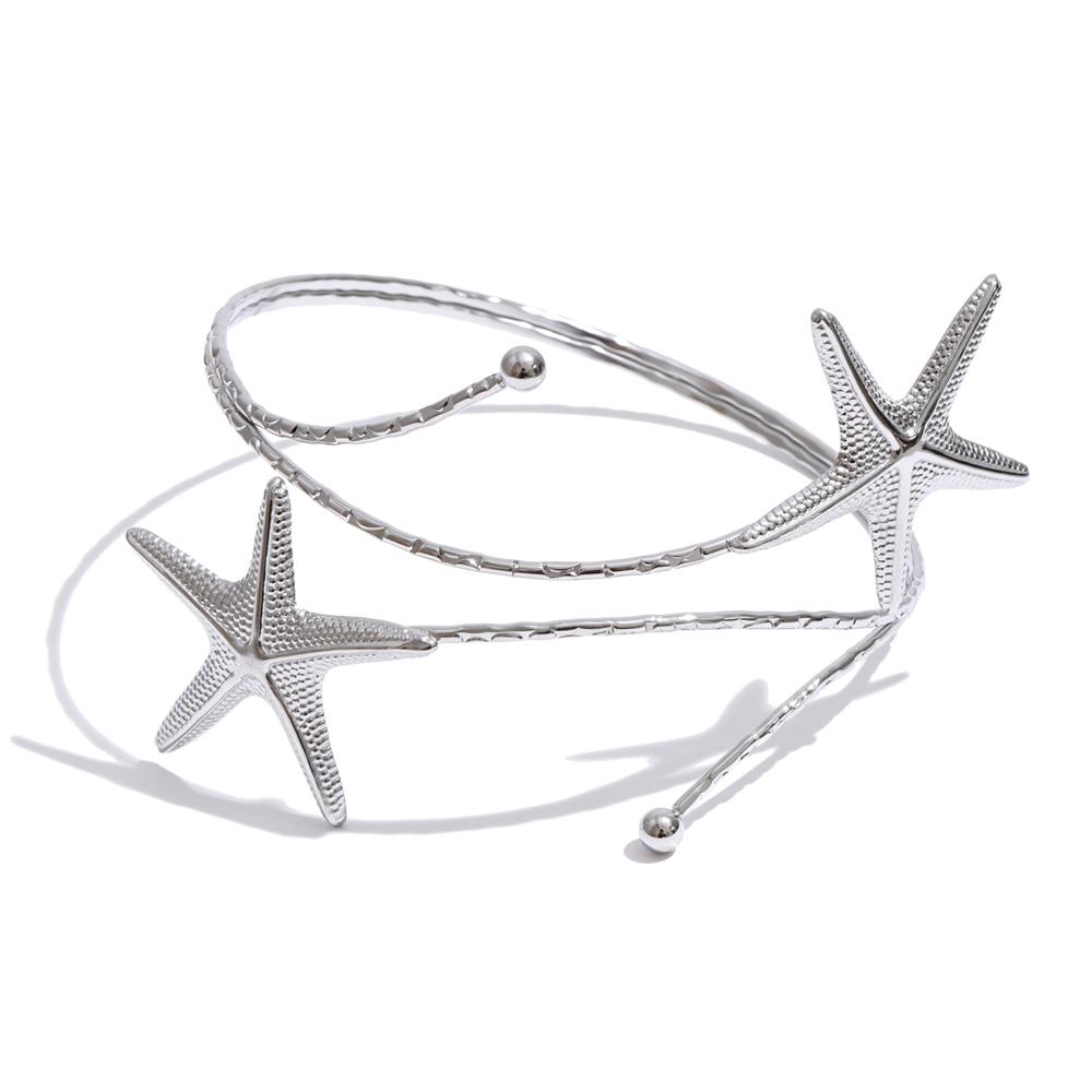 

Yhpup Ocean Style Stainless Steel Metal Starfish Cuff Adjustable Arm Bracelet 18K Gold Color PVD Plated Summer Vacation Jewelry