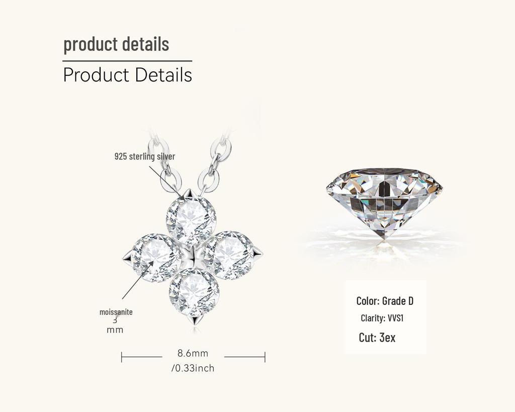 Four-Leaf Clover Necklace: Japanese & Korean Style, S925 Sterling Silver Moissanite Pendant, Gold-Plated Clavicle Chain