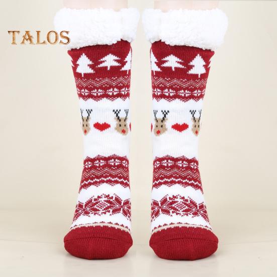1 Paar Wintersocken mit Cartoon-Weihnachtsmann- und Elch-Print, mit Plüsch gefüttert, wärmespeichernd, Weihnachts-High-Tube-Socken, Beinwärmer, Herbst-Winter-Bodensocken, Weihnachtsgeschenk