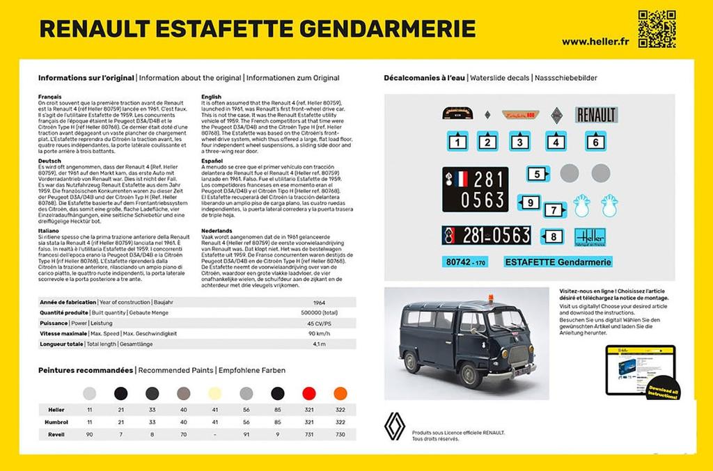 Platz Heller Renault Estafette French Gendarmerie Plastic Model HE80742 1/24