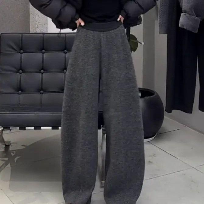 

Internet Celebrity Korean Winter Street-Style Women s Plus Velvet High-Waisted Casual Wide-Leg Pants M (for 85-105 jin)